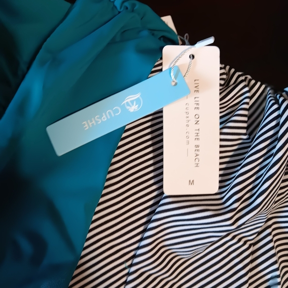 Cupshe Keeping You Accompanied Stripe One Piece Teal/ Navy/ White Size Med - Picture 2 of 5